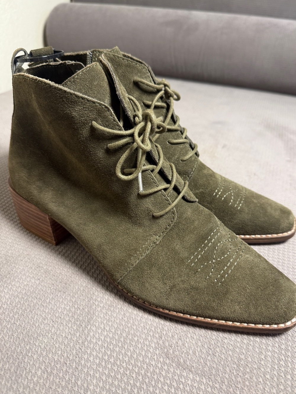 Kelsi Dagger for Anthropologie Olive Green Suede Lace-Up Ankle Boots